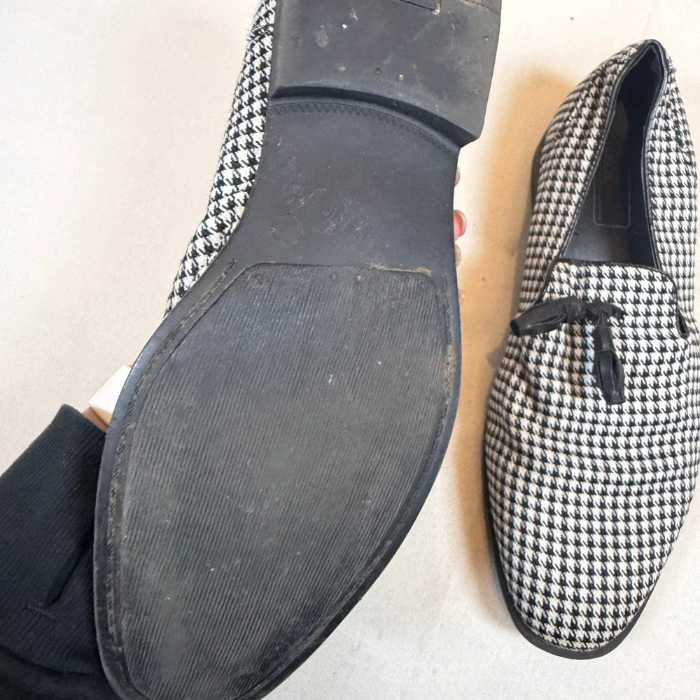 ASOS Women's Houndstooth Loafers Black White Bow Detail - Size 8‎ WF
